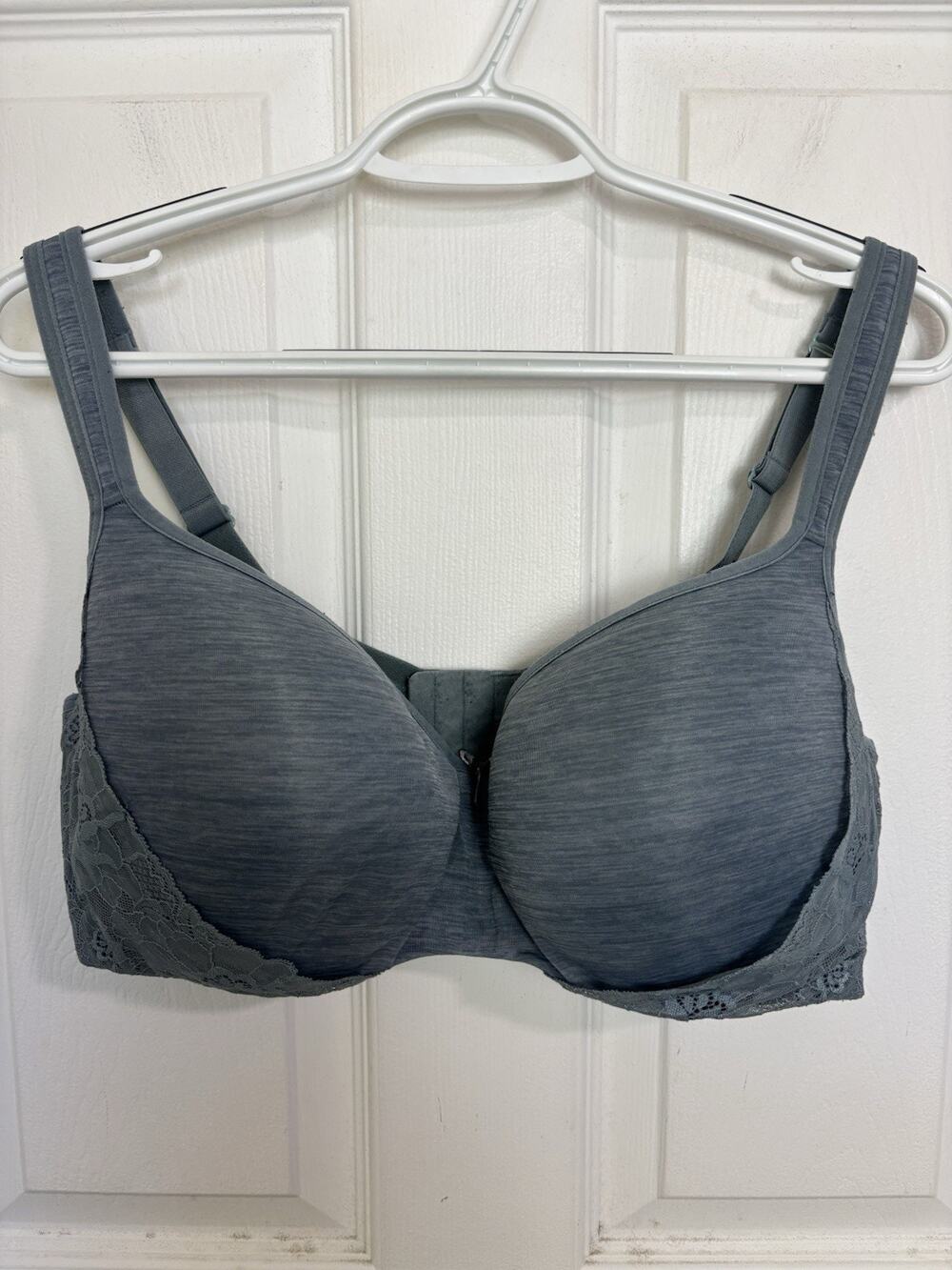 Cacique Smooth Balconette 40DDD Heathered Blue Lace Trim Underwire